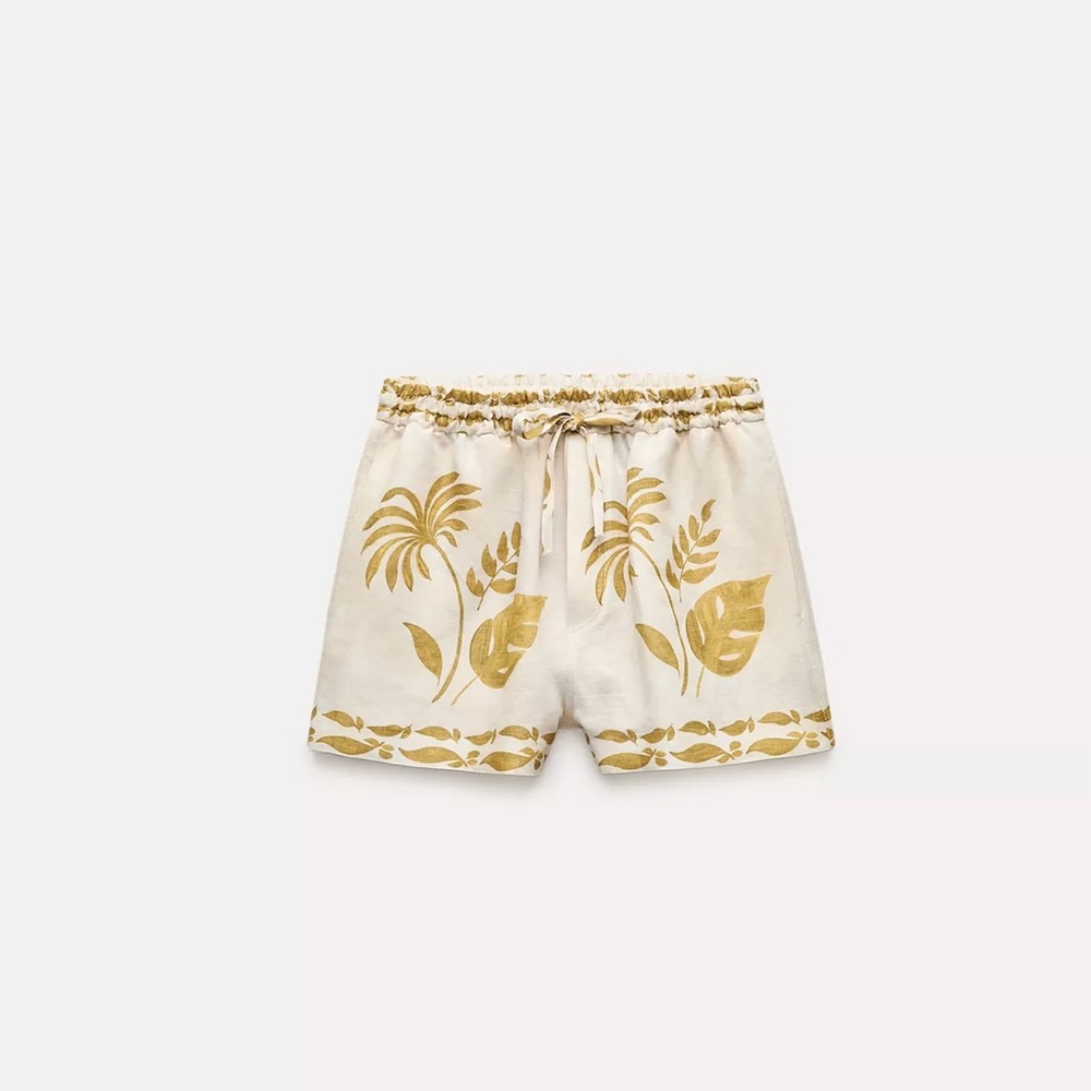 Zara Collection Cream and Gold Linen Blend Shorts